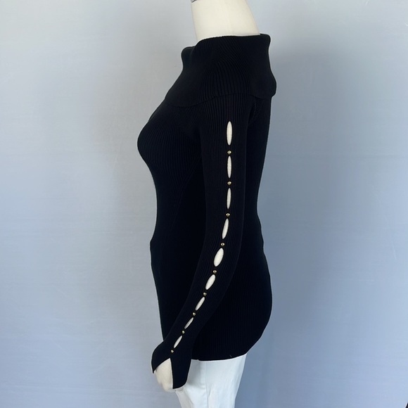 WHBM Black Cowl Neck Slit Sleeve Sweater X Small - Picture 10 of 14